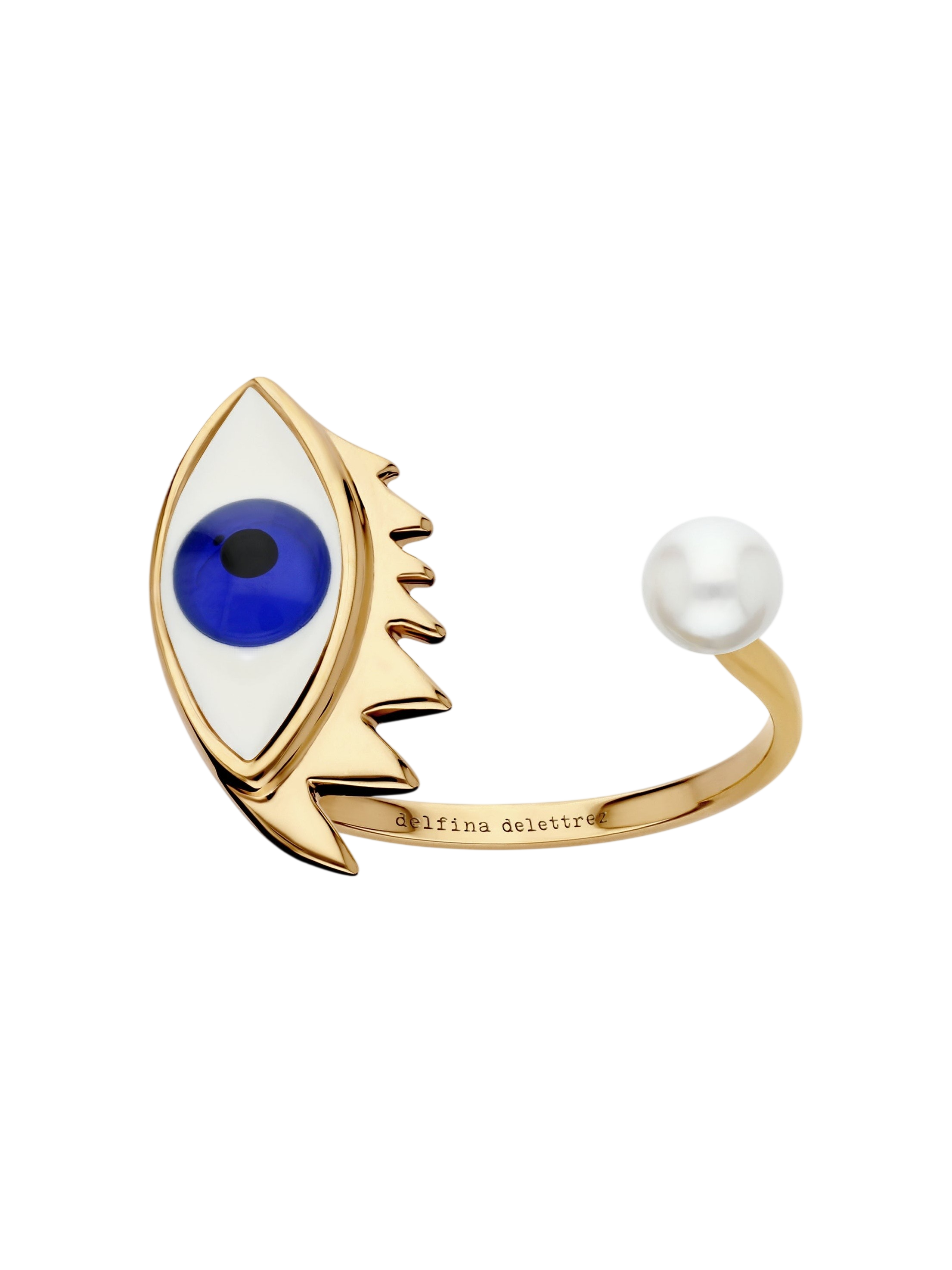 Eye Enamel & Pearl Piercing Ring in 9kt Gold photo